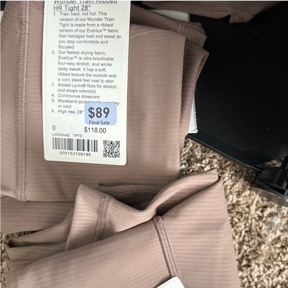 Lululemon size  0 Wunder train HR ribbed 25” taupetastic - Picture 2 of 2